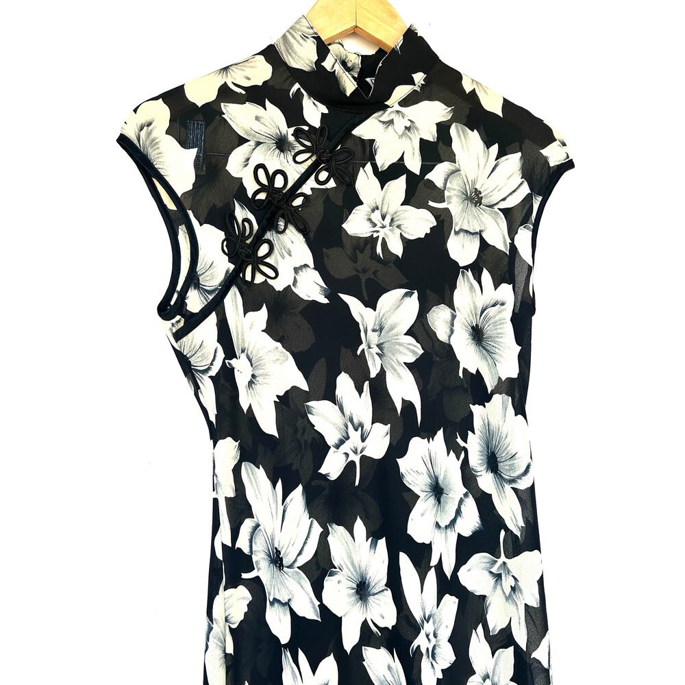 Vintage Y2K 90s Sheer Mesh Asian Floral Maxi Dress Vivienne Tam 8 Column - Picture 5 of 9